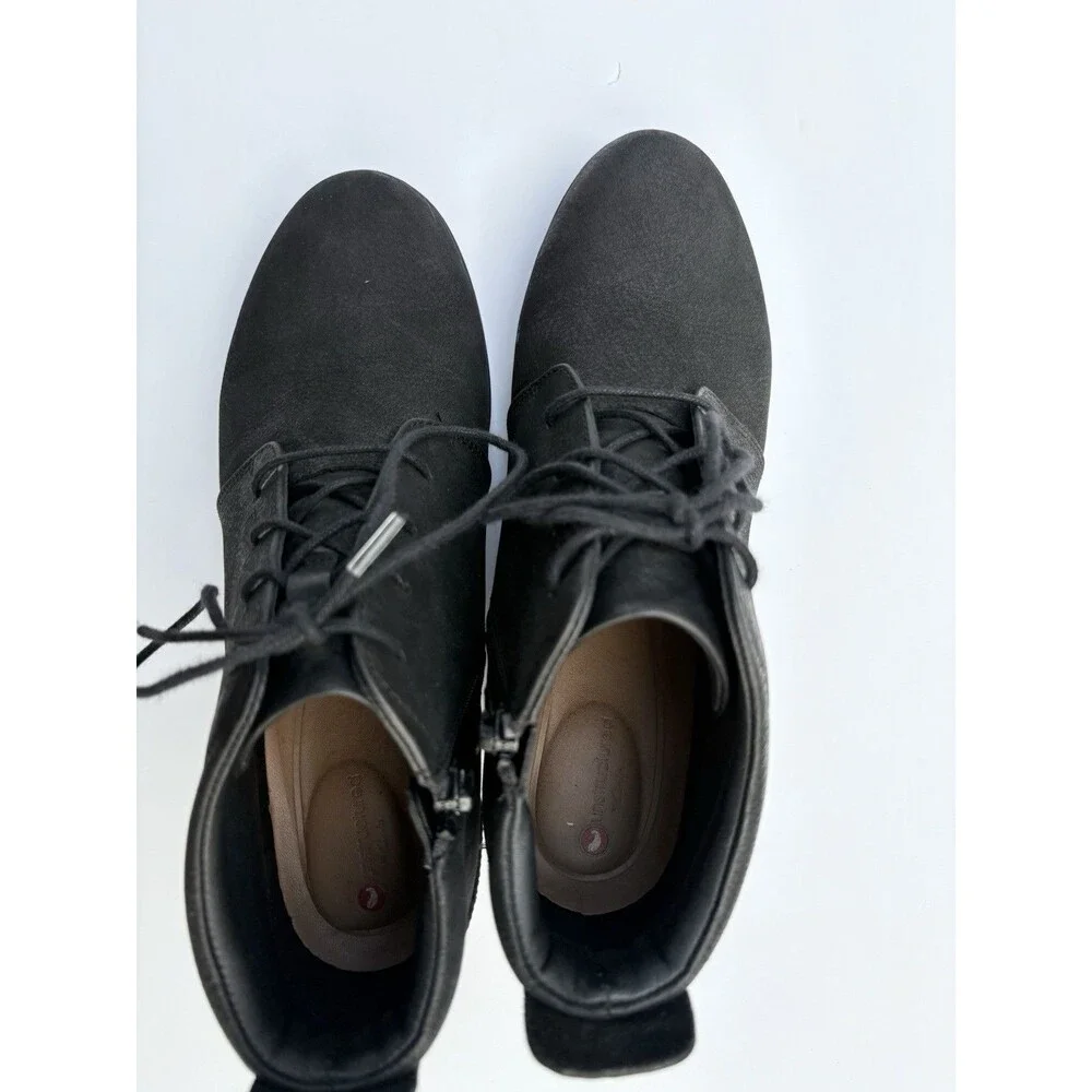 Clarks Unstructured Women's Ankle Booties Black Leather Lace Up Wedge Size 8 M